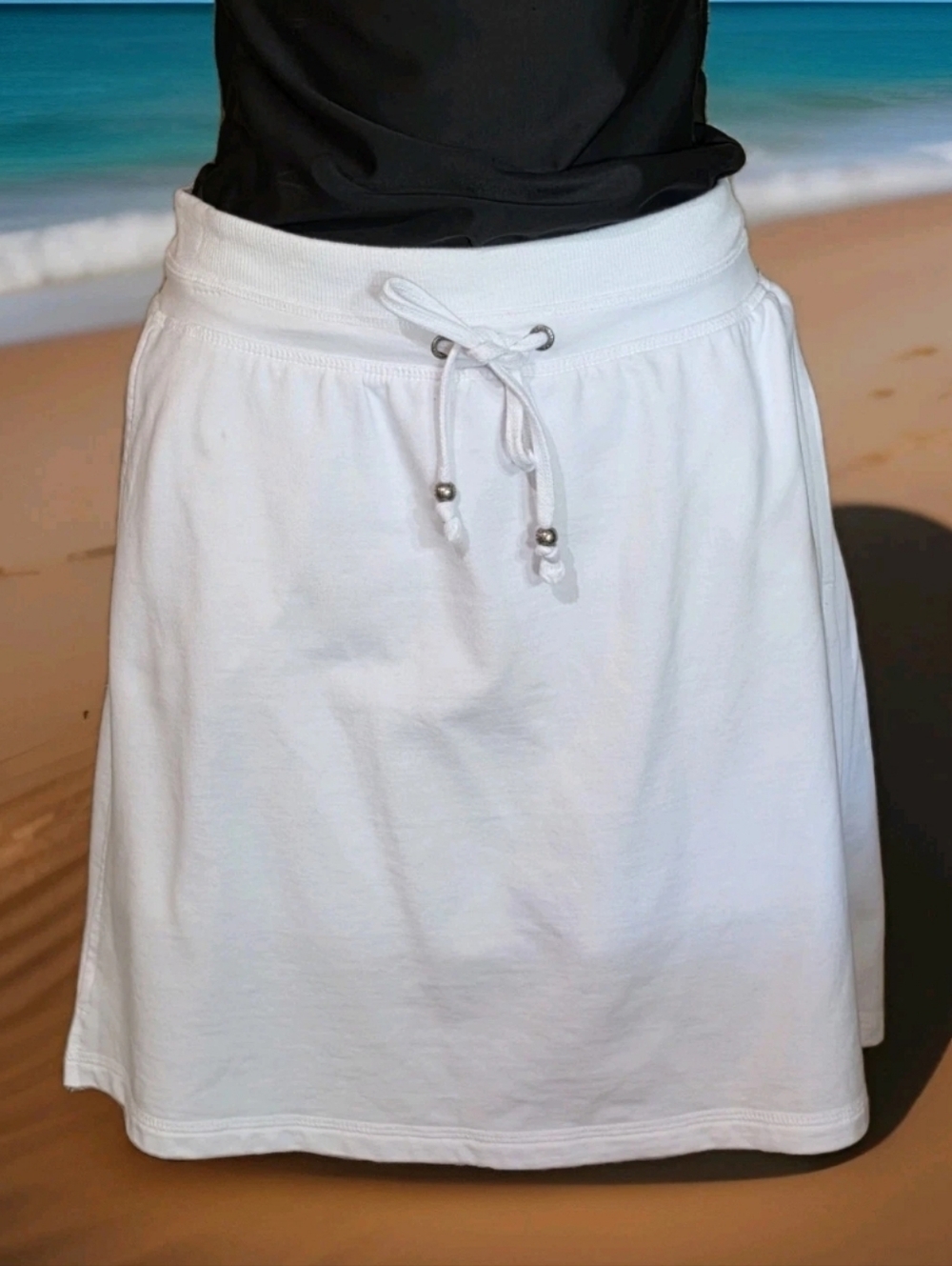 Green Tea Womens Large White Skirt Skort Stretch Drawstring READ